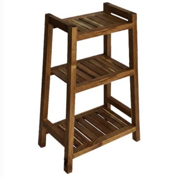 Premium Acacia Wood 3-Tier Slatted Shelf - Durable Bathroom & Home Storage